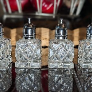 Vintage Hand Cut Viking Glass Salt & Pepper Shakers Set of 4
